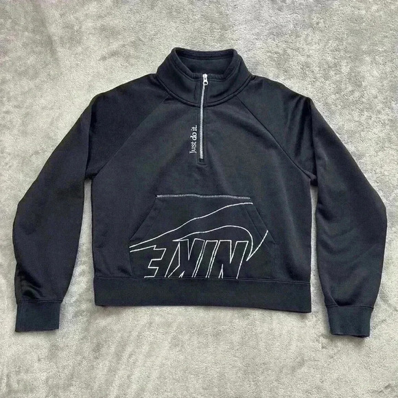 Nike Sweatshirt Womens Small Sportswear Icon Clash 1/4 Zip Fleece Pullover Black - Picture 1 of 11